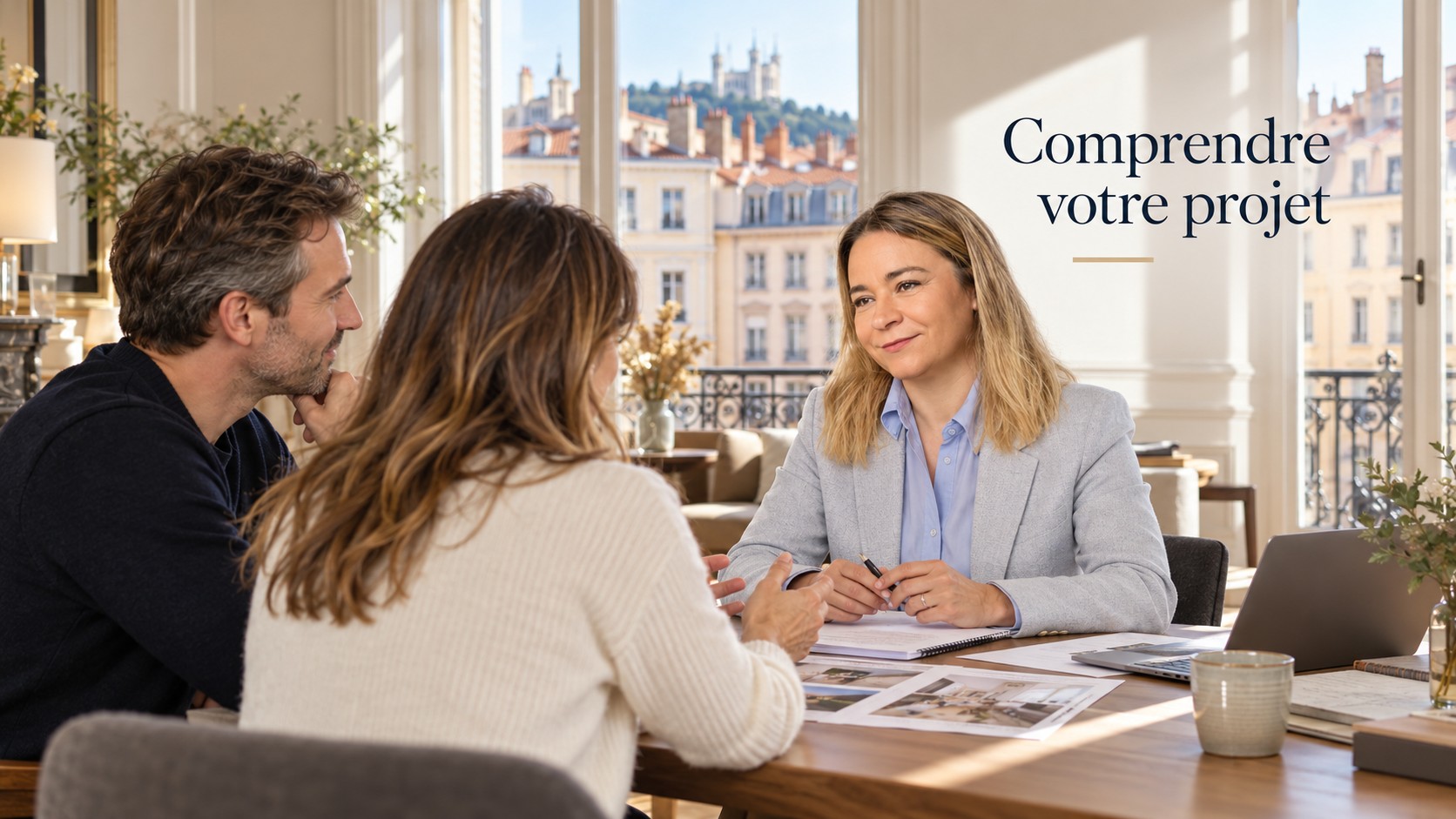 Sandrine Denis, conseillère immobilière à Lyon, lors d'un premier rendez-vous avec des propriétaires